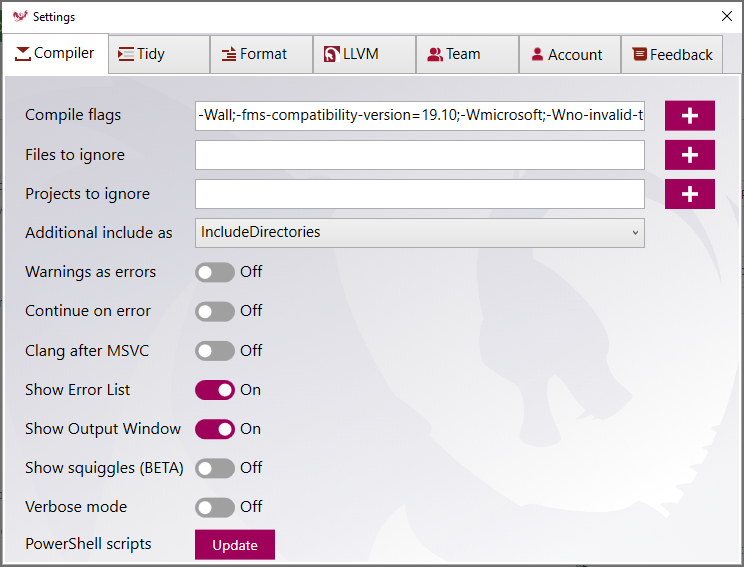 Clang Power Tools Customization Clang Power Tools clang-compile
